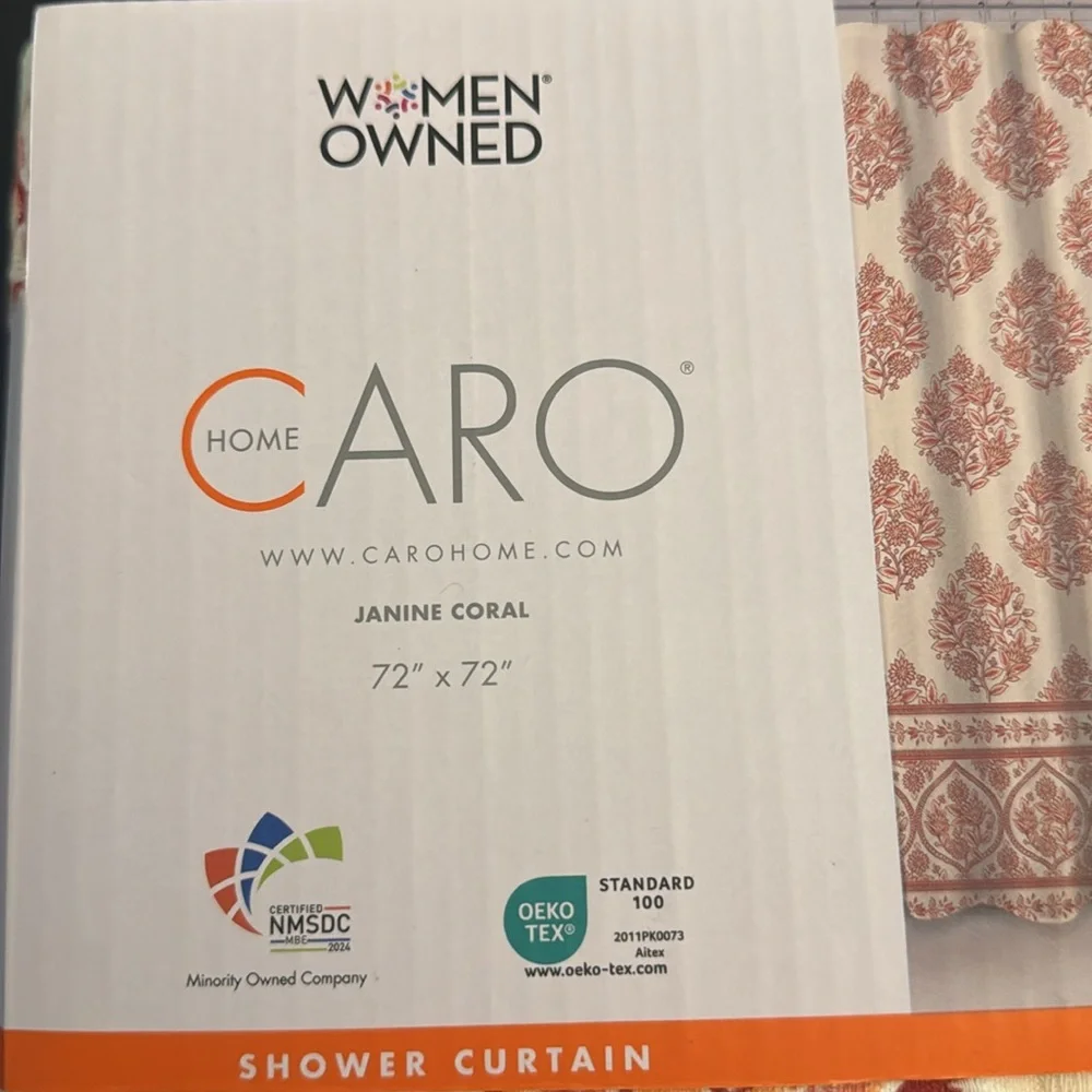 CARO HOME 100% Cotton Jasmine Coral Shower Curtain -72